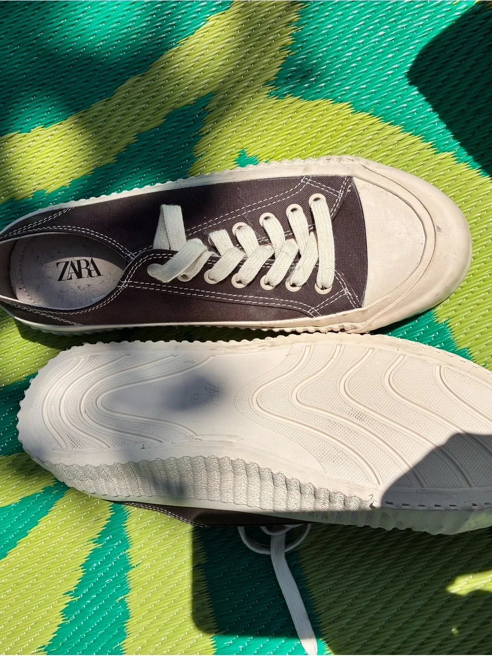 ZARA Brown and White Low-Top Canvas Sneakers Euro 42